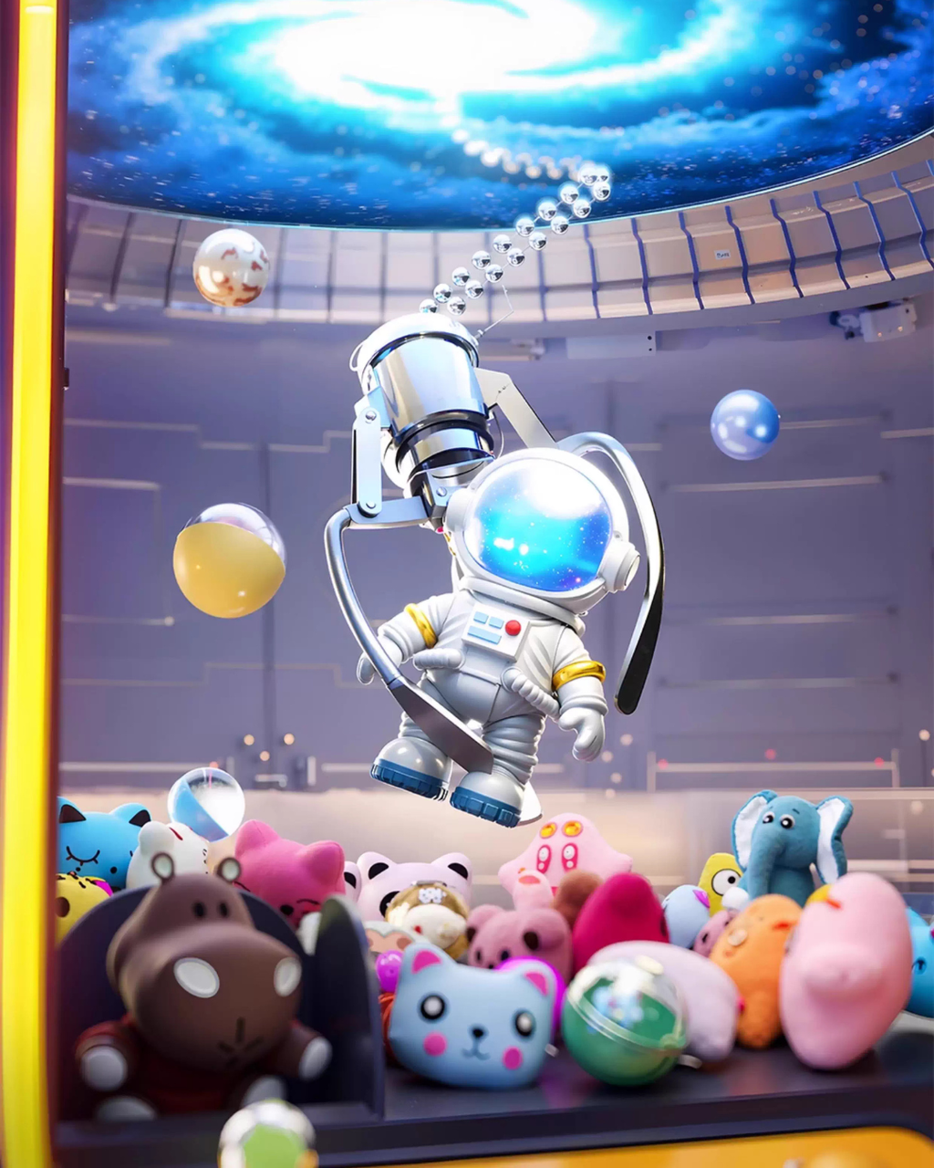 Space Theme Claw Machine Toy — Joystick, LED Lights & Alloy Claw Grip