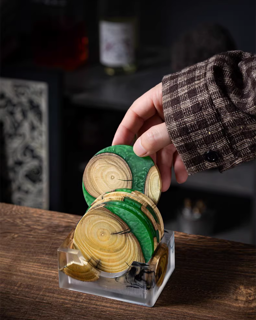 Elegant Resin & Natural Wood Coasters for Coffee, Tea & Everyday Use