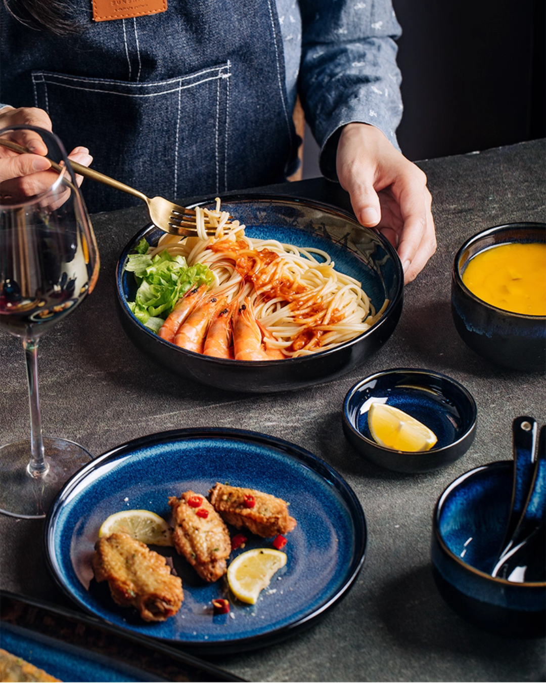 Artisan Nordic Starry Sky Dinnerware Set – Unique Blue Tableware