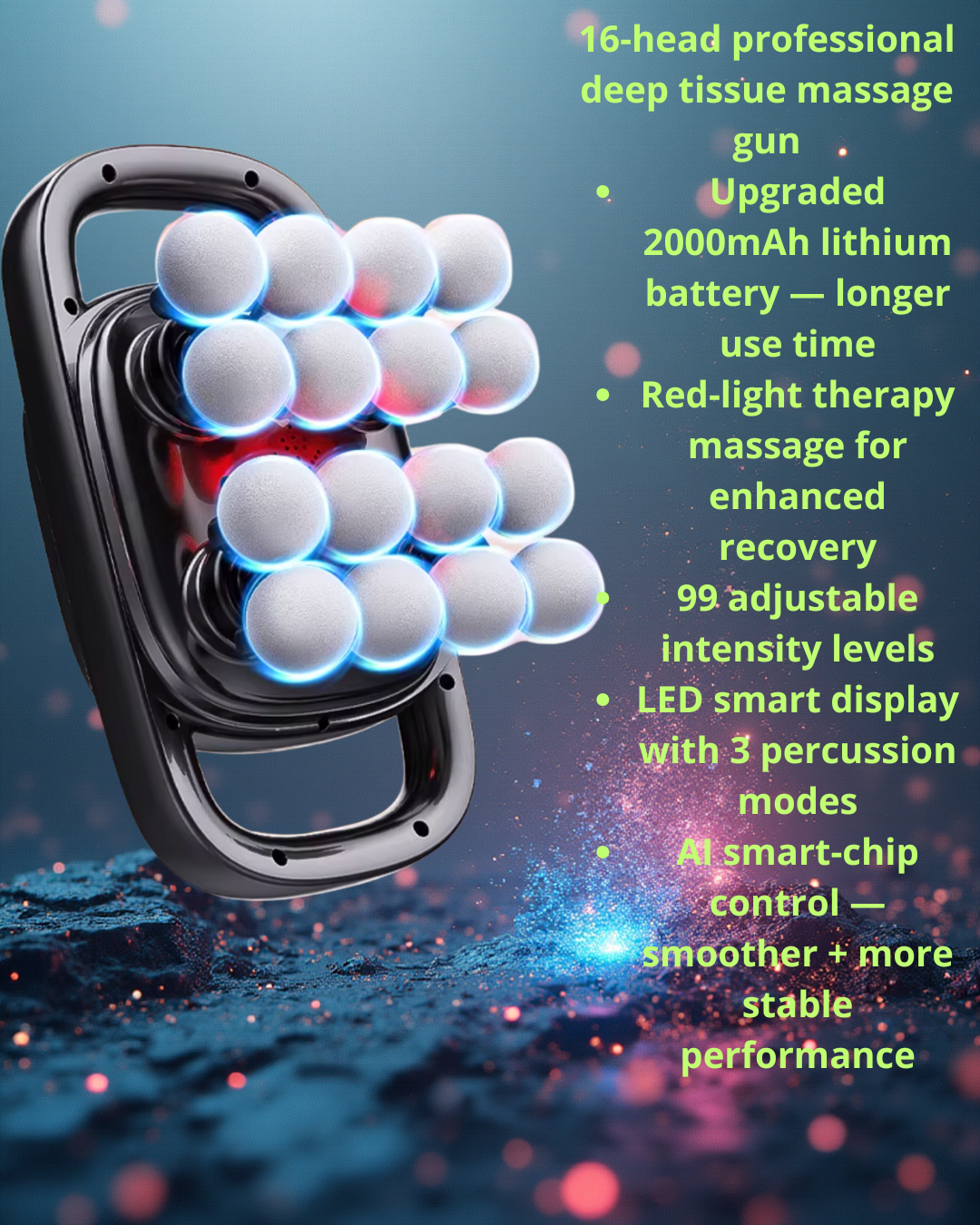 16-Head Deep Tissue Massage Gun for Muscle Recovery & Pain Relief