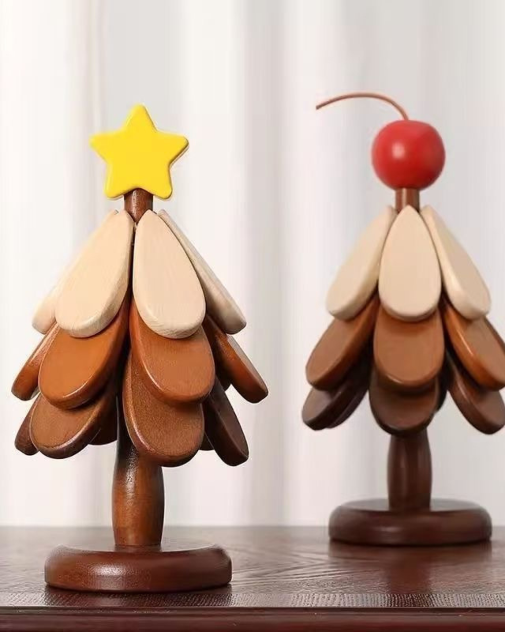 Solid Wood Christmas Tree Trivet & Coaster Set – Heat Resistant