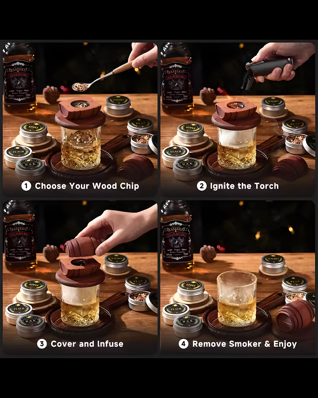 Premium Whiskey Smoker Kit for Home Cocktails & Bourbon Infusion
