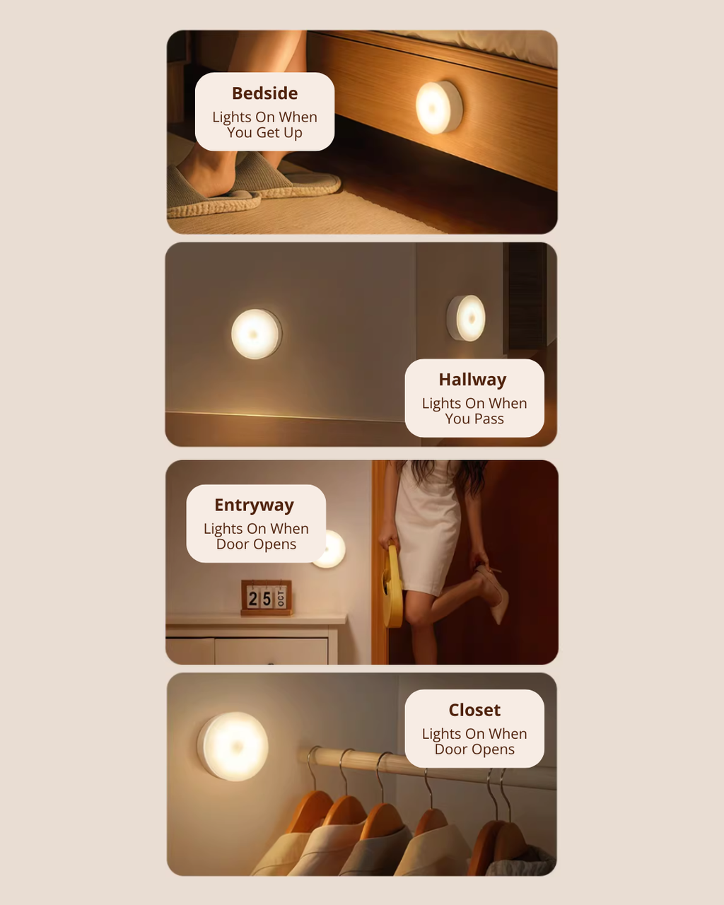Smart Human Motion Sensor Night Light – Warm LED, Rechargeable