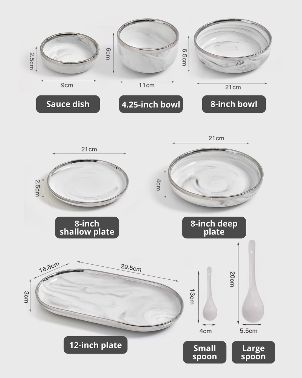 Marble-Style Premium Ceramic Dinnerware Set – Silver-Trim Luxury