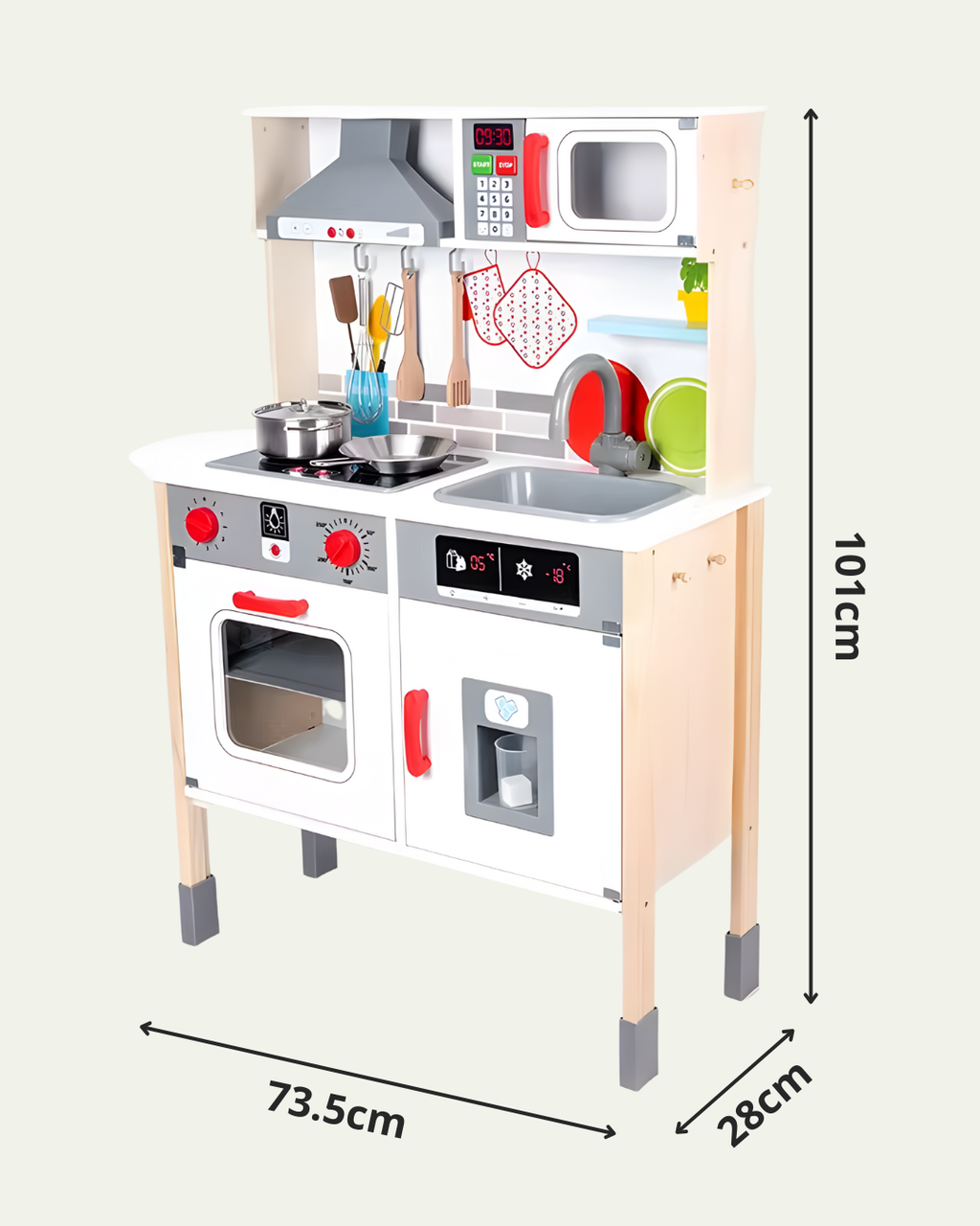 Kids Wooden Play Kitchen Set – Lights, Sounds & Ice Maker for Toddlers