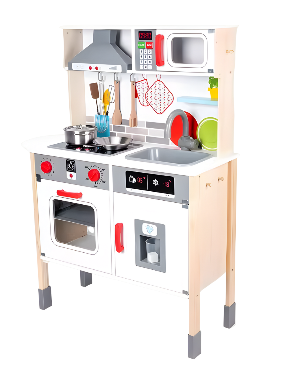 Kids Wooden Play Kitchen Set – Lights, Sounds & Ice Maker for Toddlers