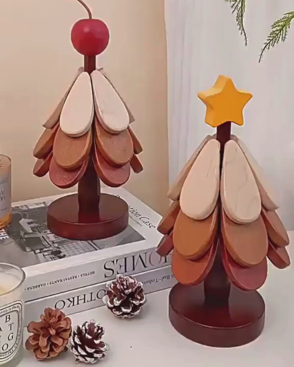 Solid Wood Christmas Tree Trivet & Coaster Set – Heat Resistant